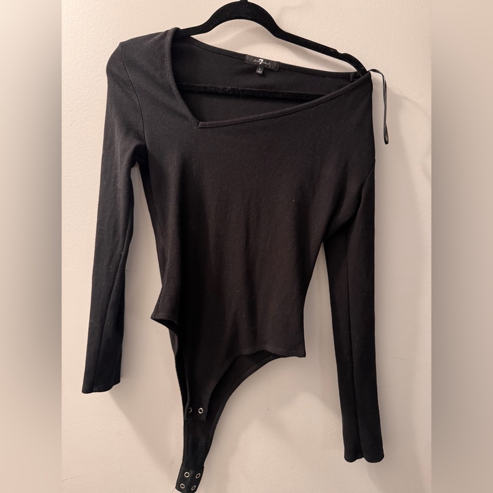 7 For All Mankind Asymmetrical Black Bodysuit